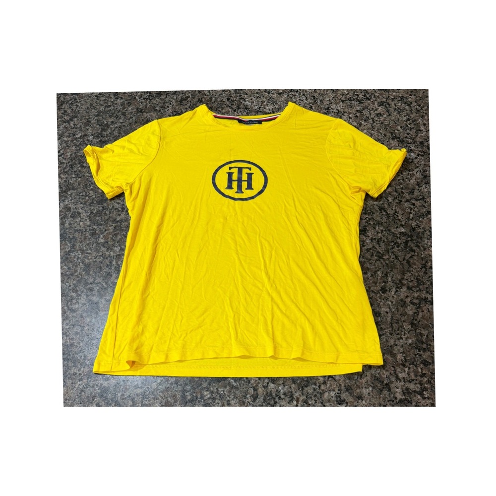 Tommy Hilfiger Womens Yellow Logo‎ Graphic T-Shirt Short Sleeve Crew Neck Medium